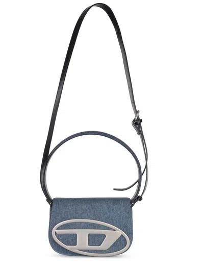 Diesel Shoulder Bag In Blue Denim With Leather Trims And Oval D Plaque