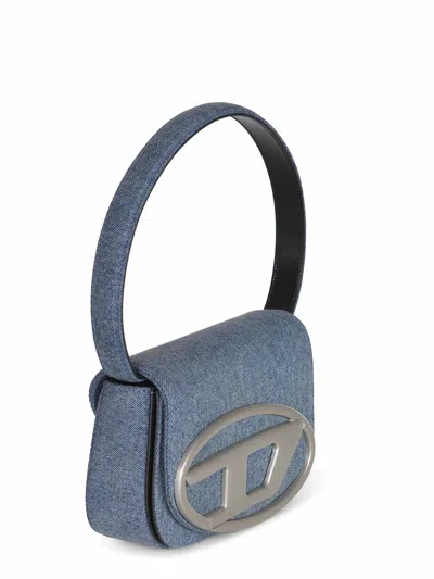 Diesel Shoulder Bag In Blue Denim With Leather Trims And Oval D Plaque