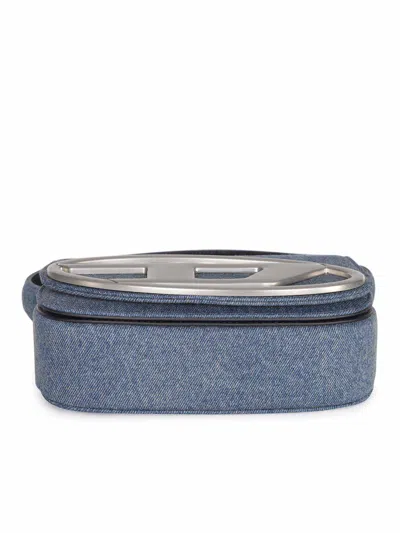 Diesel Shoulder Bag In Blue Denim With Leather Trims And Oval D Plaque