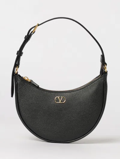 Valentino Half-moon Leather Shoulder Bag With Chain Strap In Black