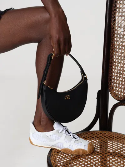 Valentino Half-moon Leather Shoulder Bag With Chain Strap In Black