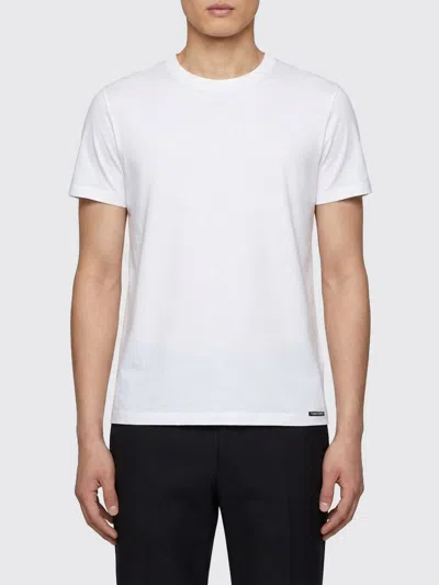 Tom Ford White Crewneck T-shirt With Logo Embroidery On The Front And Perforated Design In Cotton Man In White