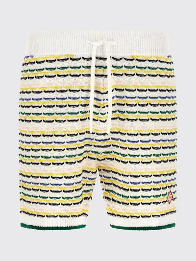 Casablanca Men White Crochet Cotton Tuck Stitch Shorts In Multi