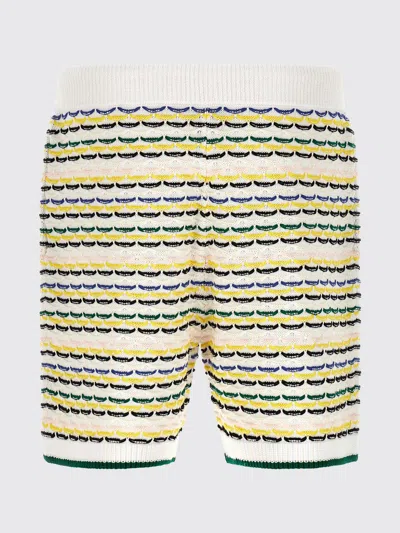 Casablanca Men White Crochet Cotton Tuck Stitch Shorts In Multi