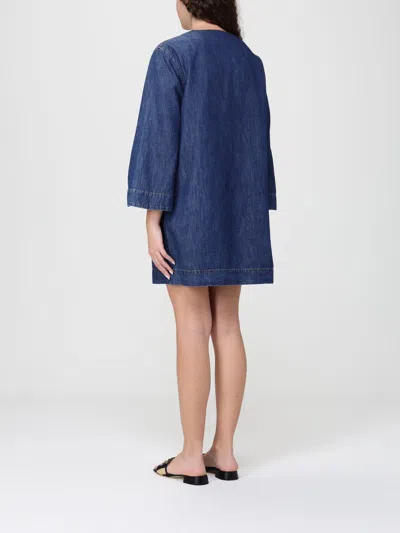 Valentino Vlogo Signature Denim Dress Three Quarter Sleeves In Blue