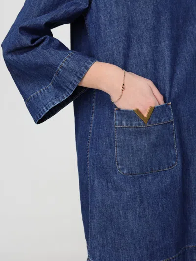 Valentino Vlogo Signature Denim Dress Three Quarter Sleeves In Blue