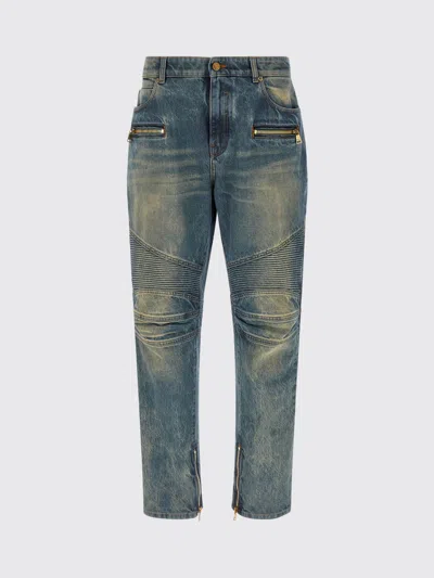 Balmain Regular Biker Denim Pants In Blue