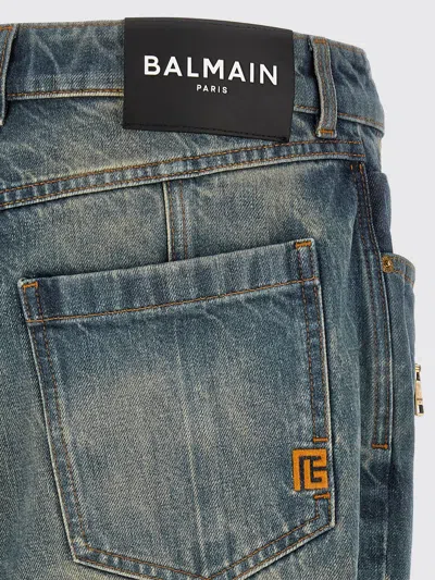 Balmain Regular Biker Denim Pants In Blue