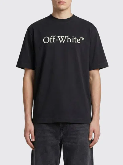 Off-white Black Oversized T-shirt With Contrasting Logo Lettering Print In Cotton Man