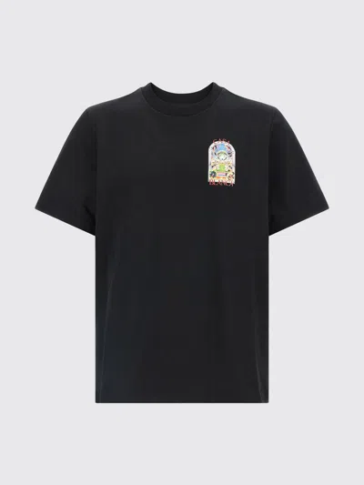 Casablanca Men Black Crewneck T-shirt With Logo Detail On The Front And Maxi Logo On The Rear In Cot In Black