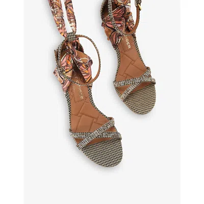 Kurt Geiger Houndstooth-pattern Crystal-embellishment Sandals In Multi