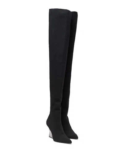 Balmain Knitted Wedge Over-the-knee Boots In Black