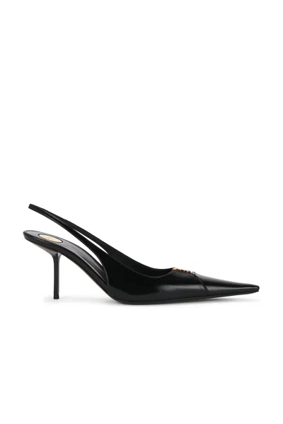 Saint Laurent 75mm Babylone Leather Ysl Slingback Pumps In Black