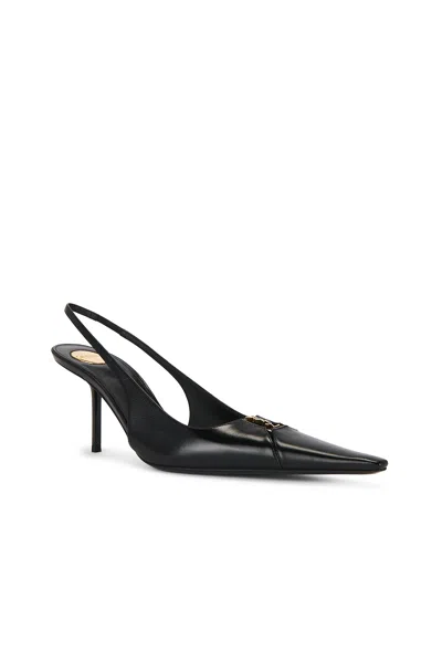 Saint Laurent 75mm Babylone Leather Ysl Slingback Pumps In Black