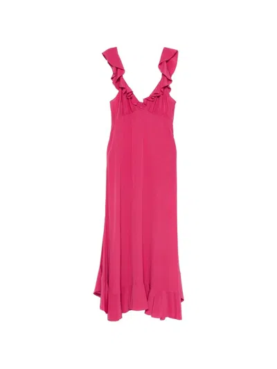 Chloé Maxi Dress Flared Hem Ruffled Neckline In Pink