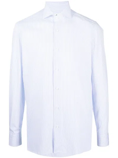 Borrelli Vertical Stripe Pattern Spread Collar Button-up Shirt For Men In Blue