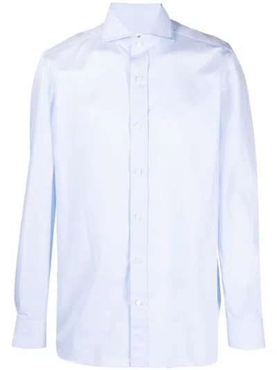 Borrelli Vertical Stripe Pattern Spread Collar Button-up Shirt For Men In Blue