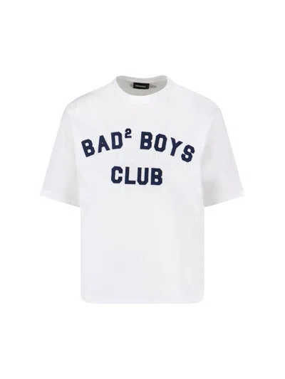 Dsquared2 Men White T-shirt With Logo Print On The Front In Cotton Man In White