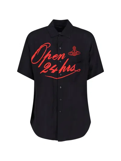 Vivienne Westwood Mens Black Open 24h Bowling Short-sleeves Woven Shirt Xl