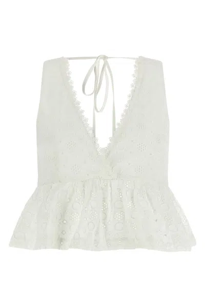 Pinko Kiersten Top Eyelet Lace Peplum Sleeveless In White