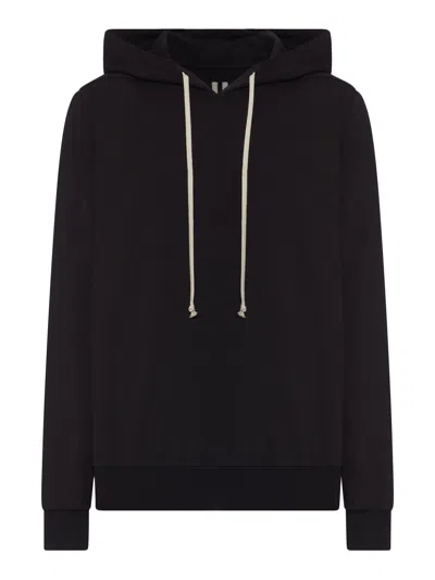 Rick Owens Hooded Sweatshirt Print Oversized Ribbed Cuffs In Black