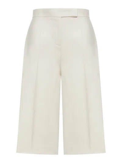 Max Mara Beige Linen Twill Mxmkaki Bermuda Shorts In White