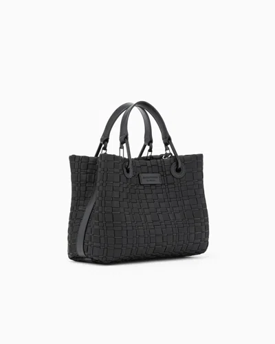 Emporio Armani Myea Small Shopper Bag In Woven Nylon In Black