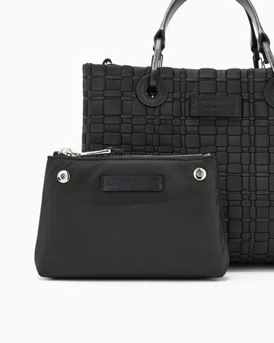 Emporio Armani Myea Small Shopper Bag In Woven Nylon In Black