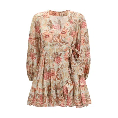 Zimmermann Daylight Mini Wrap Frill Dress Stamp Floral Sage In Multi