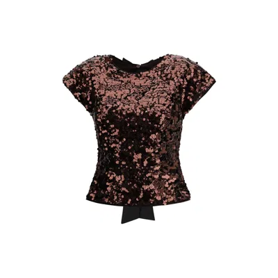Ganni Womens Demitasse Bow-embroidered Sequin-embellished Velvet Top In Brown