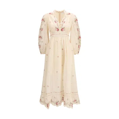 Zimmermann Patience Floral Linen Midi Dress In Neutral