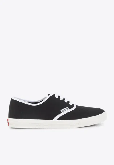 Prada Lace Up Sneakers Contrast Trim Rubber Sole In Black