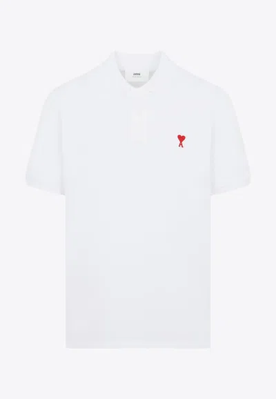 Ami Alexandre Mattiussi Ami Paris Men Cotton Polo Shirt With Iconic Embroidery In White