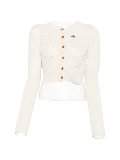 Vivienne Westwood Embroidered-logo Crop-length Cardigan In White