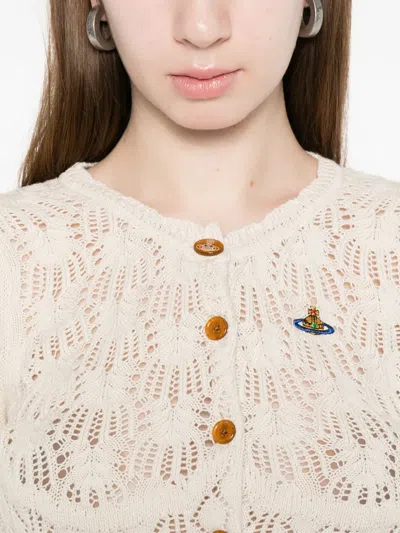 Vivienne Westwood Embroidered-logo Crop-length Cardigan In White