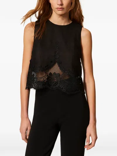 Twinset Lace-detail Top In Blue