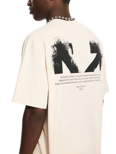 Off-white Ss22 Logo Round Neck Pullover Short Sleeve Loose Fit Khaki In Neutral