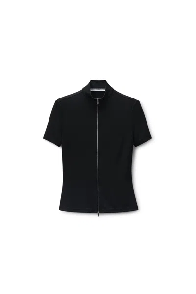 Alexander Wang Rashguard Mock Neck Short Sleeve Top In Black