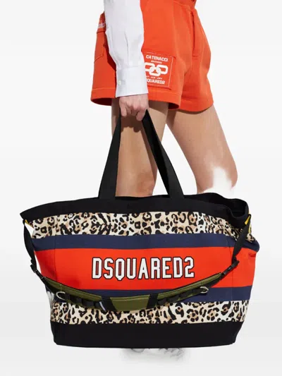 Dsquared2 Leopard-print Striped Tote Bag In Multi