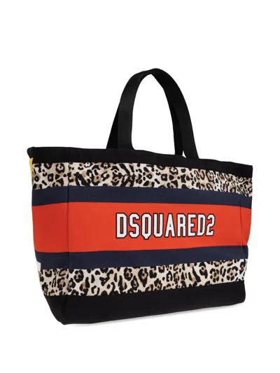 Dsquared2 Leopard-print Striped Tote Bag In Multi
