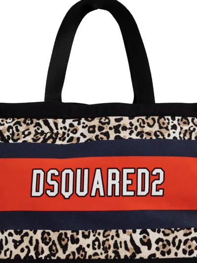 Dsquared2 Leopard-print Striped Tote Bag In Multi