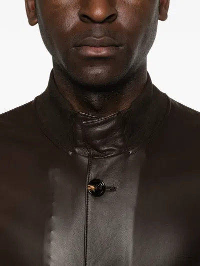 Kiton Buttoned Leather Jacket In Brown