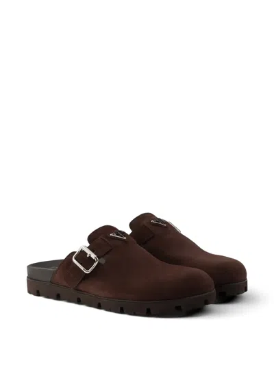 Prada Triangle-logo Mules In Brown
