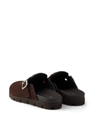 Prada Triangle-logo Mules In Brown
