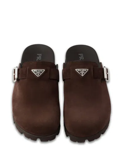 Prada Triangle-logo Mules In Brown