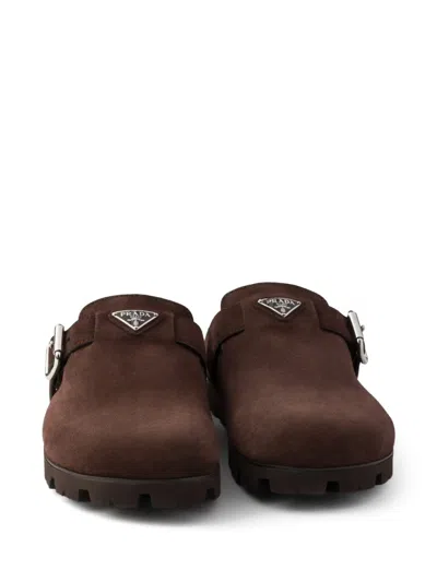 Prada Triangle-logo Mules In Brown
