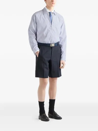 Prada Technical Fabric Shirt With Striped Pattern In Blue
