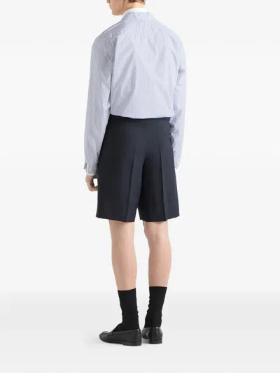 Prada Technical Fabric Shirt With Striped Pattern In Blue