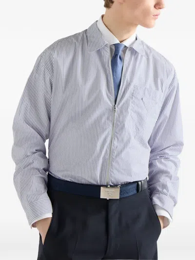 Prada Technical Fabric Shirt With Striped Pattern In Blue