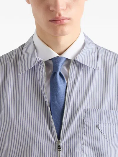 Prada Technical Fabric Shirt With Striped Pattern In Blue